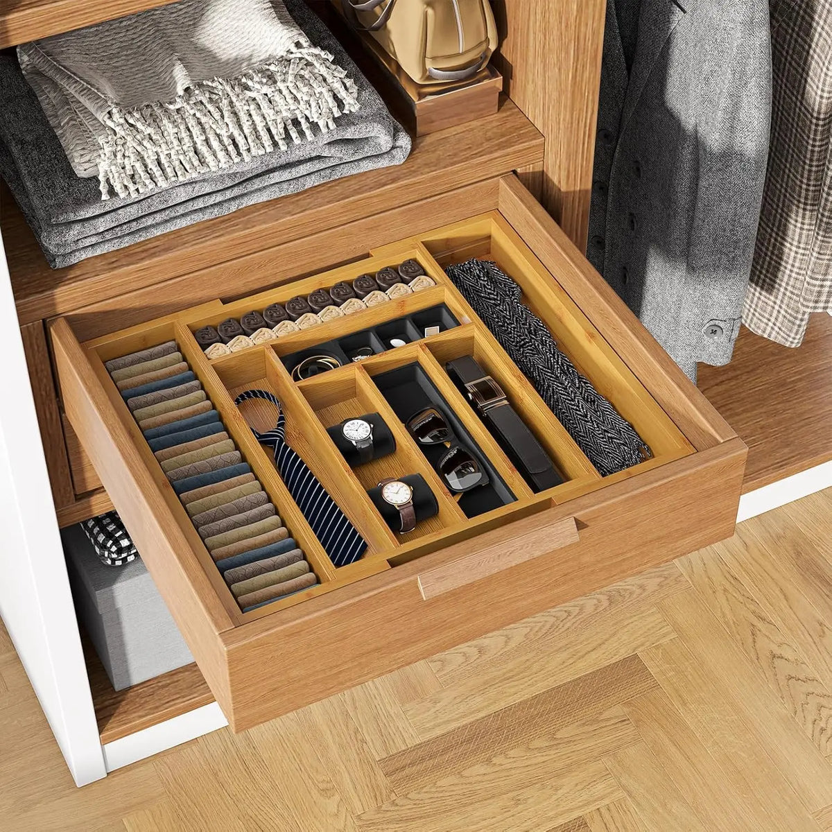 ZipChop™ Expandable Bamboo Cutlery Drawer Organizer
