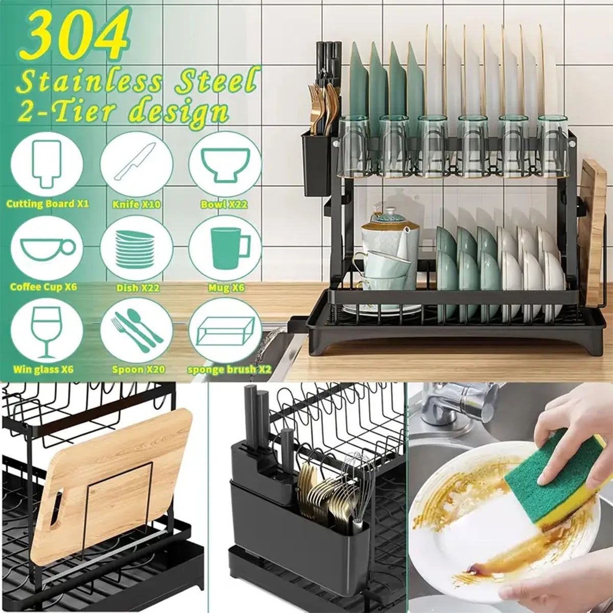 ZipChop™ Rust-Proof Stainless Steel Dish Drying Rack