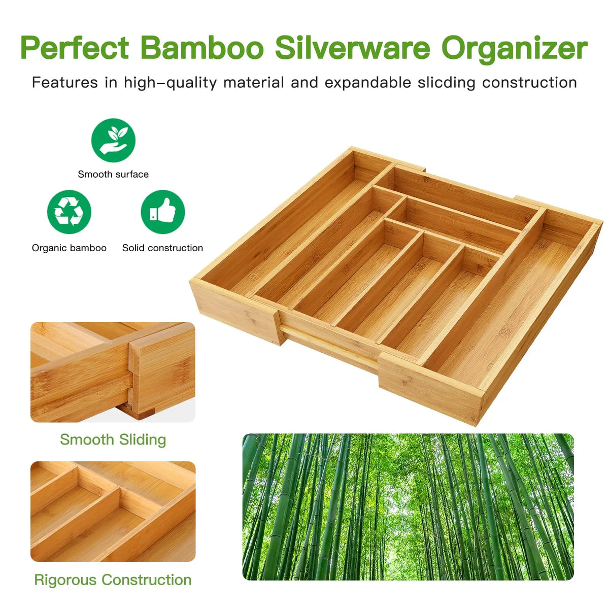 ZipChop™ Expandable Bamboo Cutlery Drawer Organizer