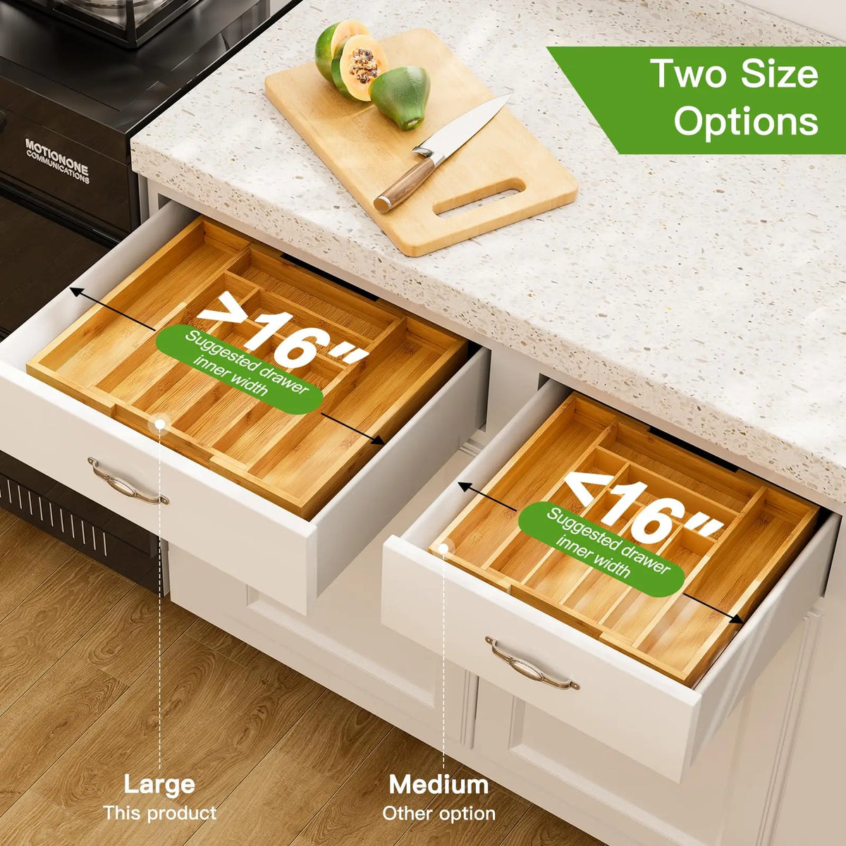 ZipChop™ Expandable Bamboo Cutlery Drawer Organizer