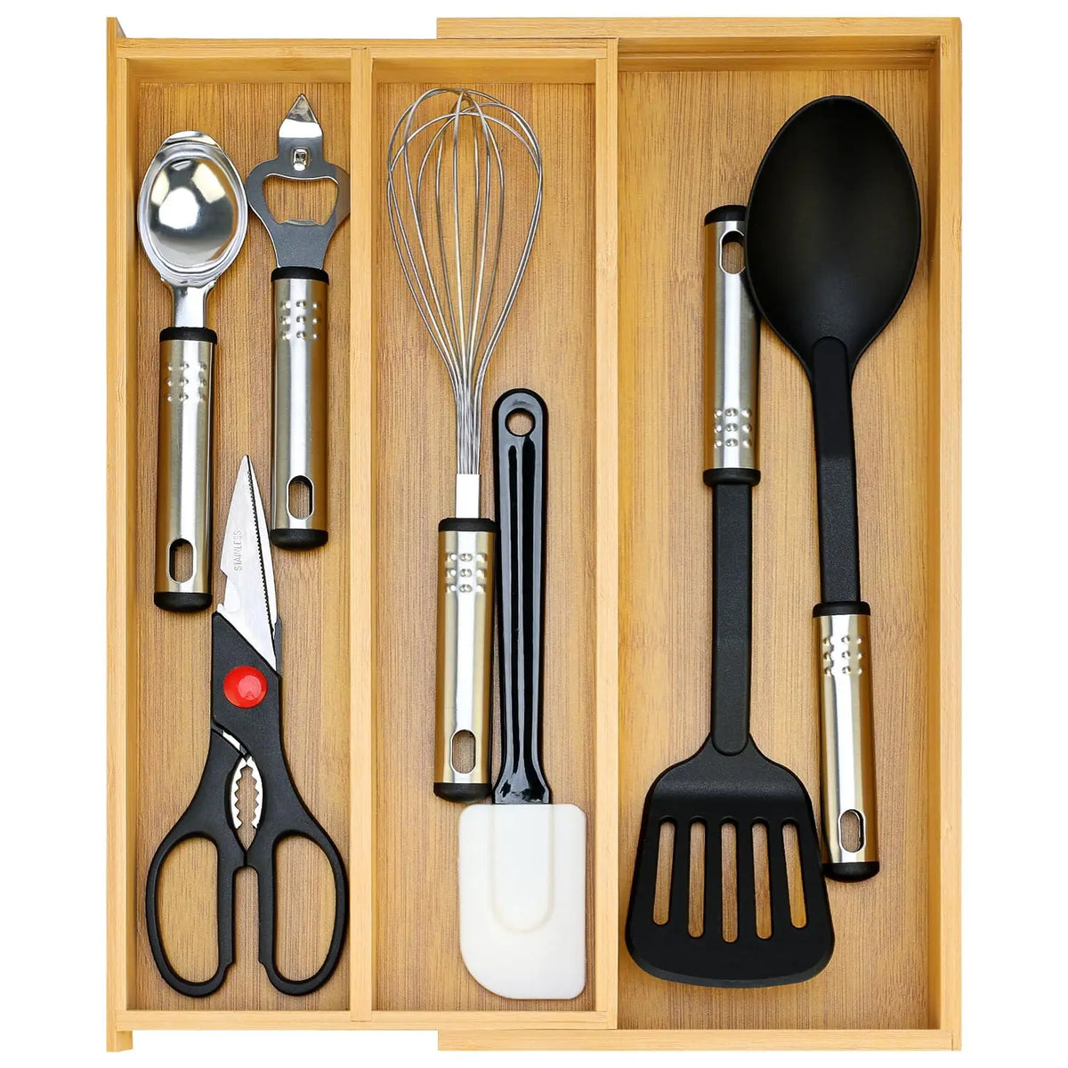 ZipChop™ Compact Space-Saving Bamboo Cutlery Organizer