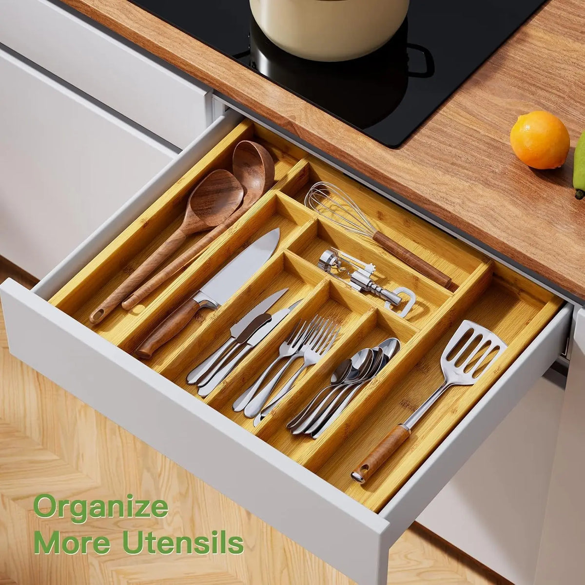ZipChop™ Expandable Bamboo Cutlery Drawer Organizer