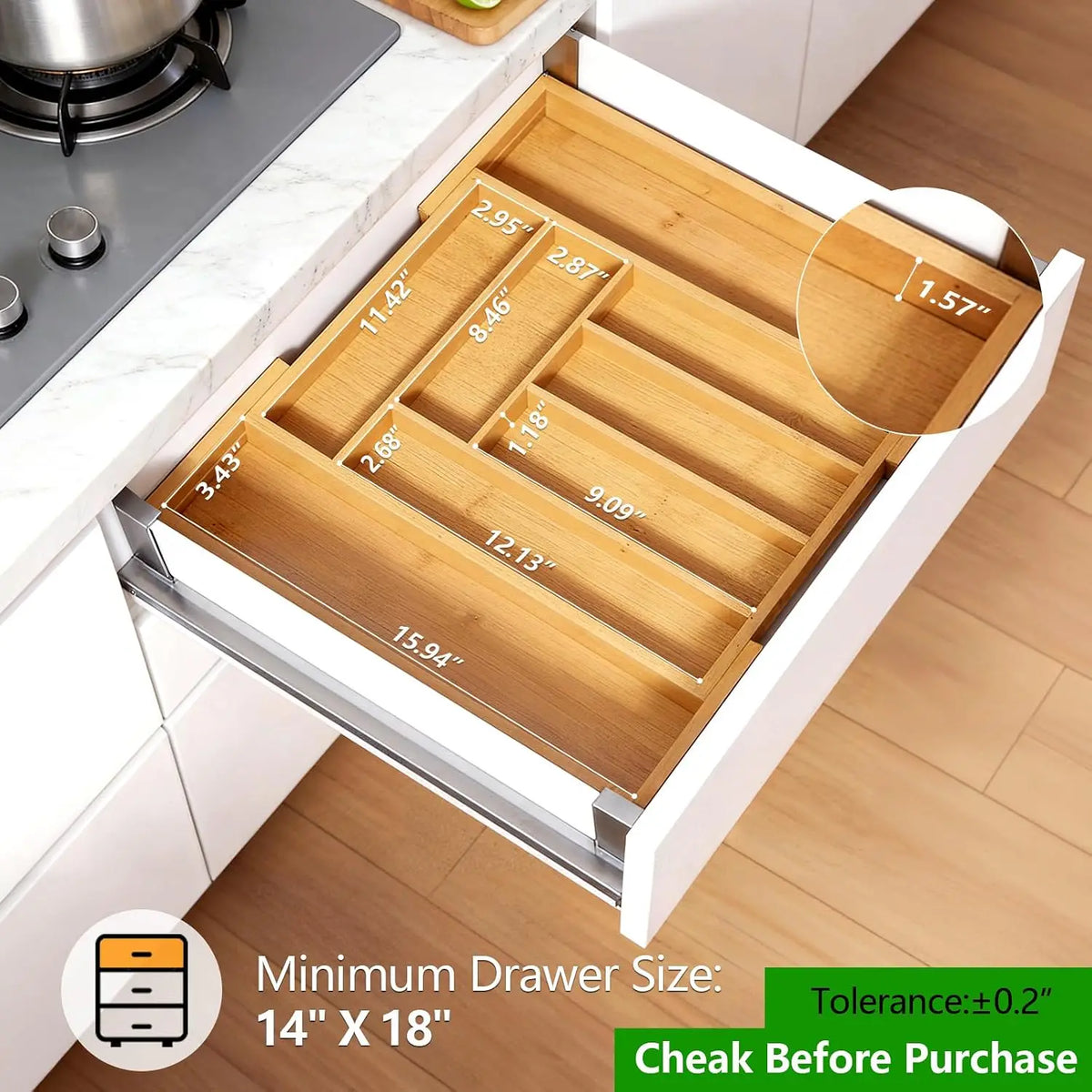 ZipChop™ Expandable Bamboo Cutlery Drawer Organizer
