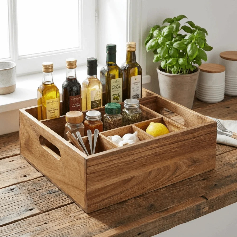 ZipChop™ 6-Compartment Tabletop Wooden Cutlery Caddy