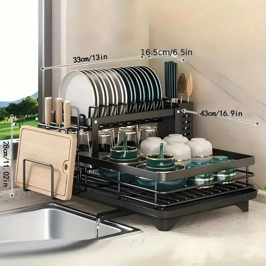 ZipChop™ 2-Tier Heavy-Duty Dish Drying Rack with Drainage Board