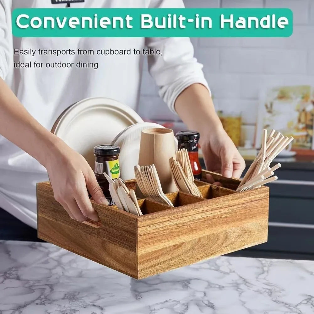 ZipChop™ 6-Compartment Tabletop Wooden Cutlery Caddy