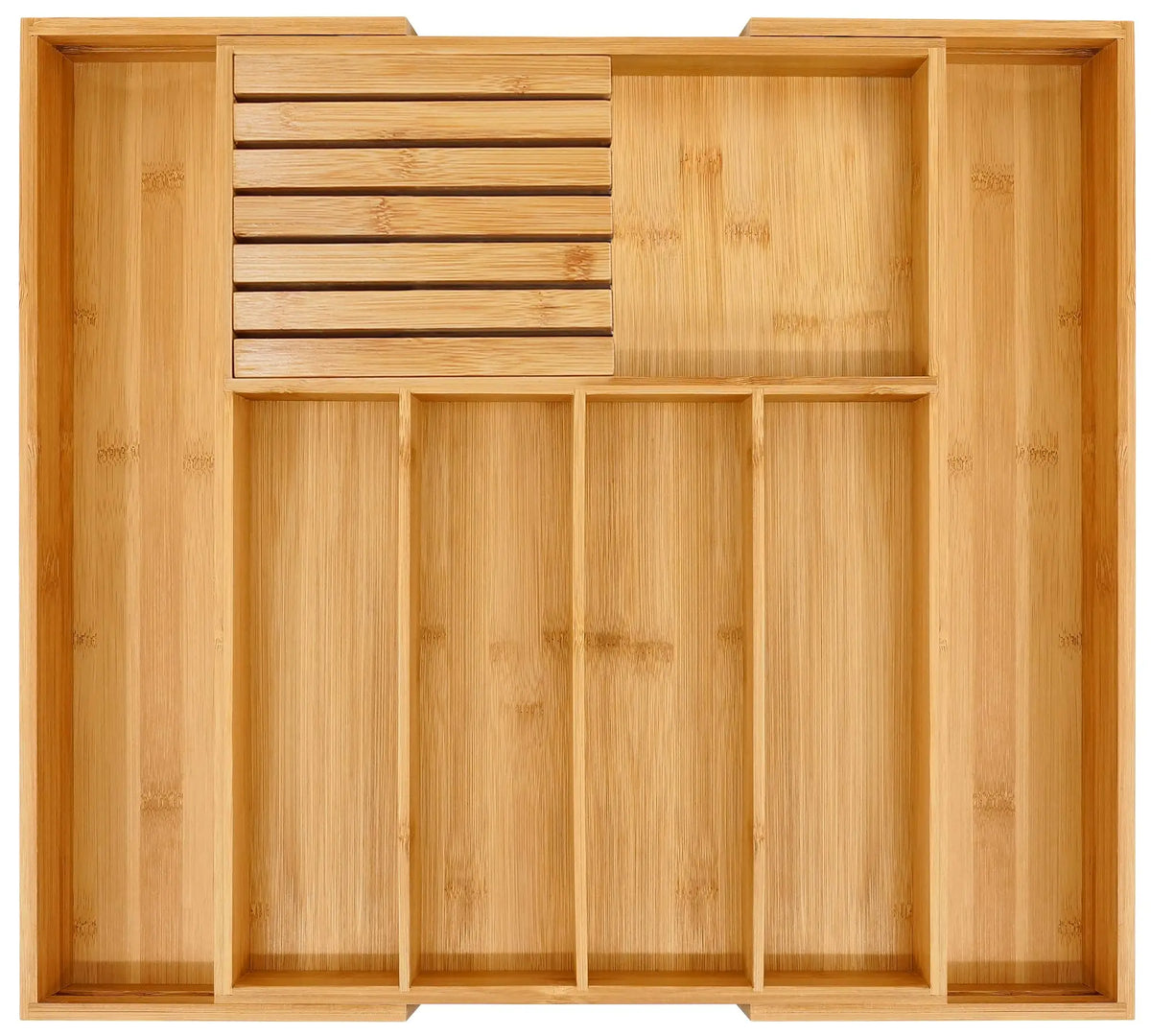 ZipChop™ Expandable Bamboo Silverware Organizer with Knife Block