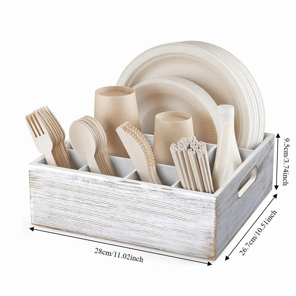 ZipChop™ 6-Compartment Tabletop Wooden Cutlery Caddy