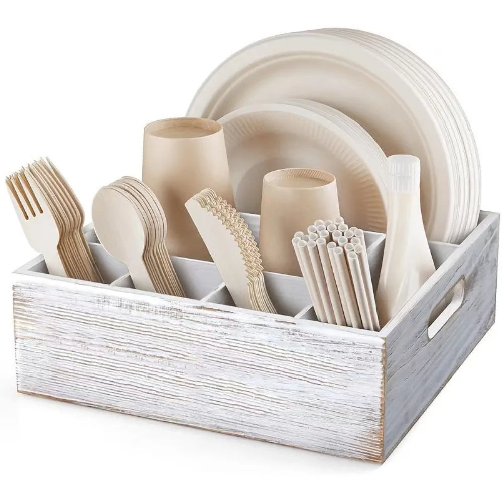 ZipChop™ 6-Compartment Tabletop Wooden Cutlery Caddy