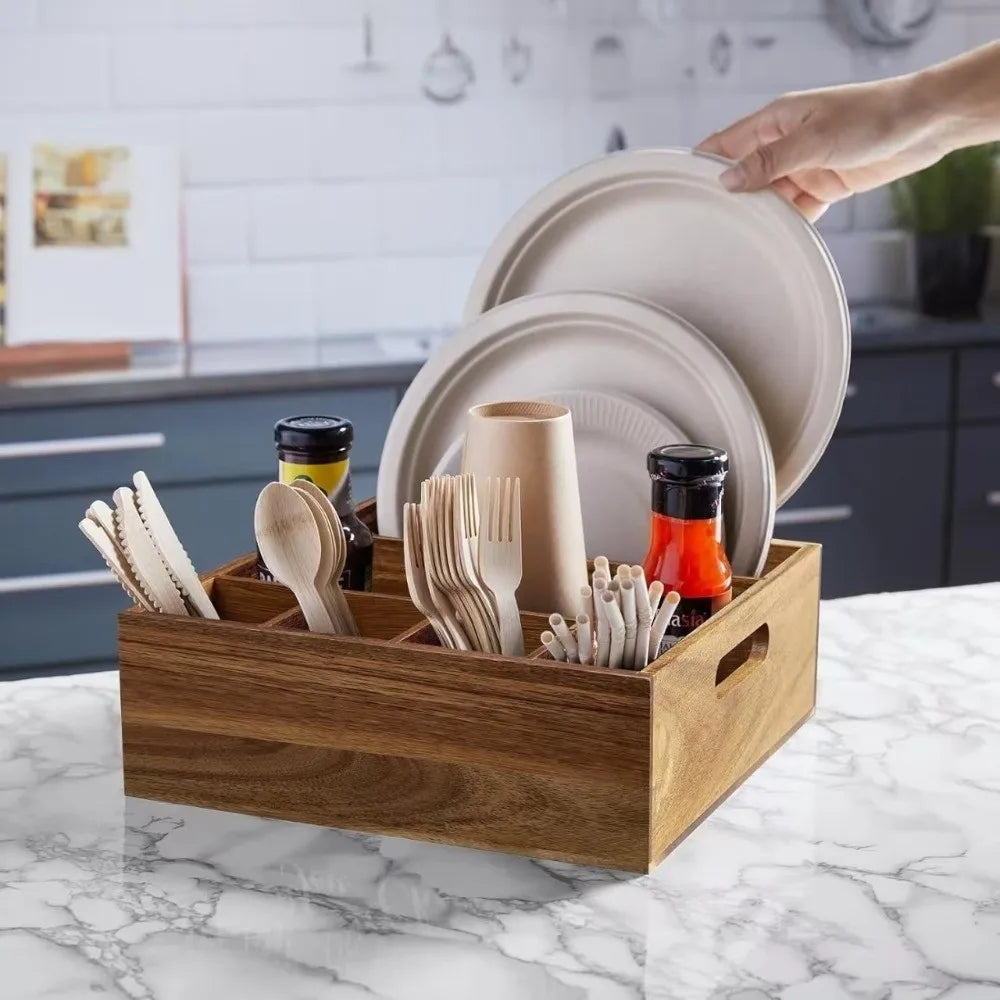 ZipChop™ 6-Compartment Tabletop Wooden Cutlery Caddy