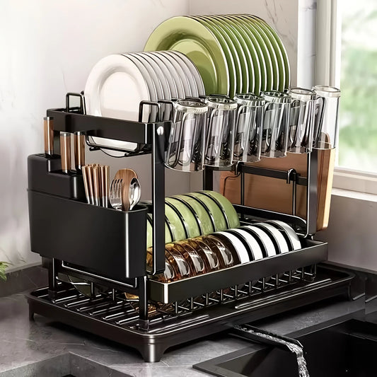 ZipChop™ 2-Tier Heavy-Duty Dish Drying Rack with Drainage Board