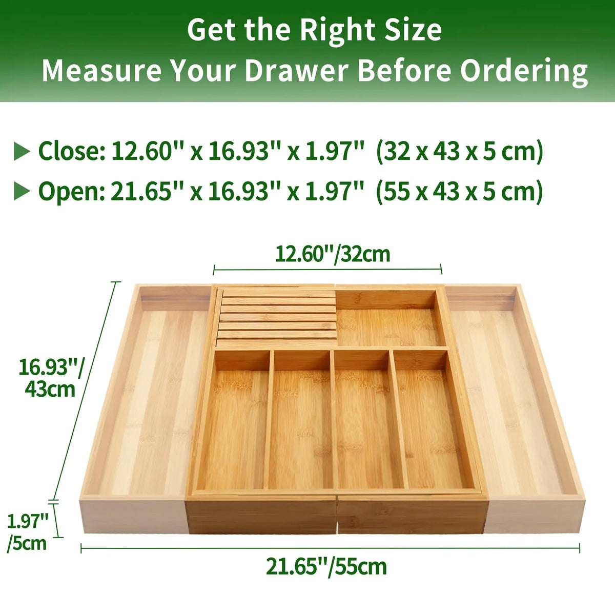 ZipChop™ Expandable Bamboo Silverware Organizer with Knife Block