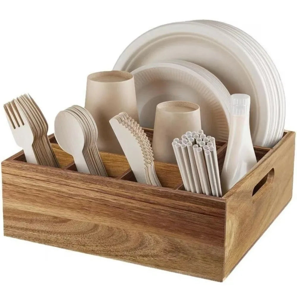 ZipChop™ 6-Compartment Tabletop Wooden Cutlery Caddy