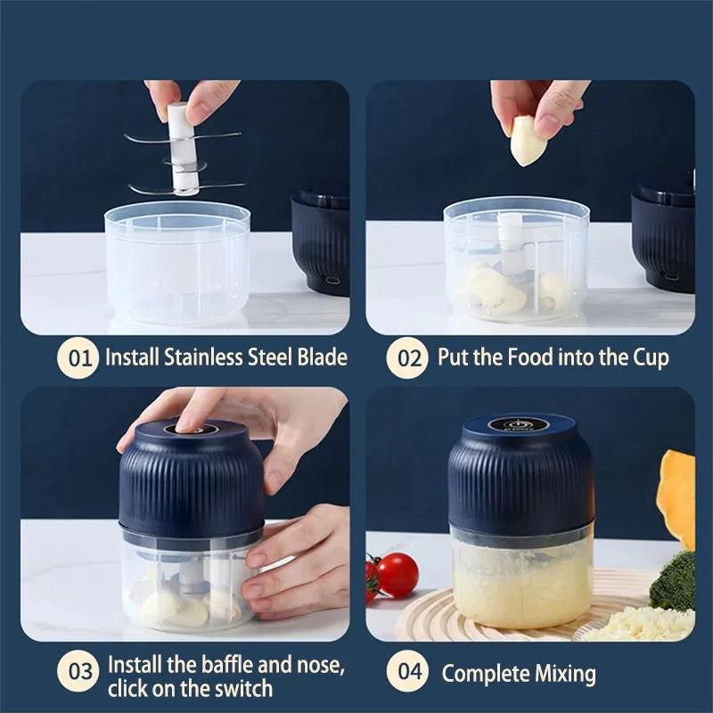250ml Mini Wireless Electric Vegetable Chopper - Portable USB Rechargeable Garlic Crusher & Food Processor