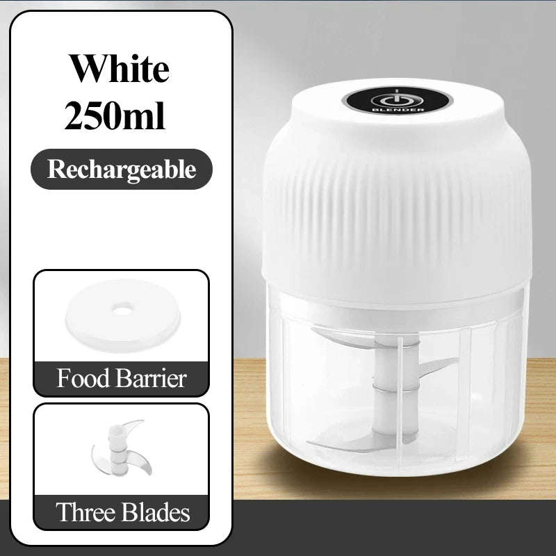 250ml Mini Wireless Electric Vegetable Chopper - Portable USB Rechargeable Garlic Crusher & Food Processor